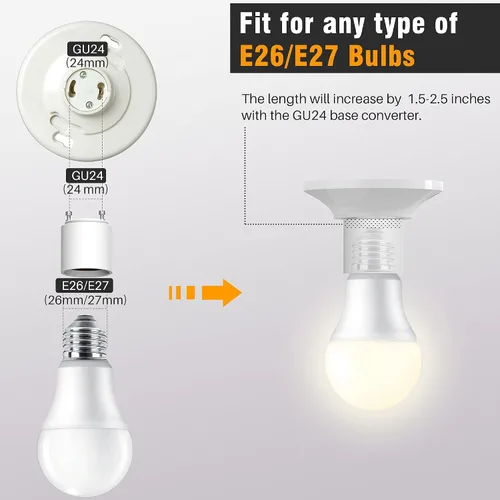 Vista 5 de Paquete de 2 adaptadores JACKYLED GU24 a E26, hasta 392 ℉ resistentes al