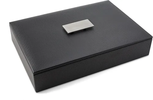 Vista 4 de Glenor Co Bandeja de valet para hombre, organizador de aparador y tapa, caja de accesorios de joyería de lujo con 6 ranuras, diseño de fibra