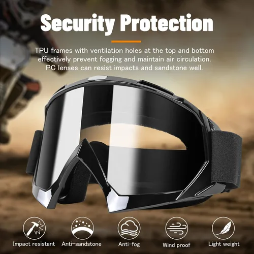 Vista 4 de Gafas para ATV Dirt Bike Paquete de 2 Gafas de Motocicleta Motocross Resistentes al Viento Gafas de Visión Amplia Fuera de Carretera para Conducir
