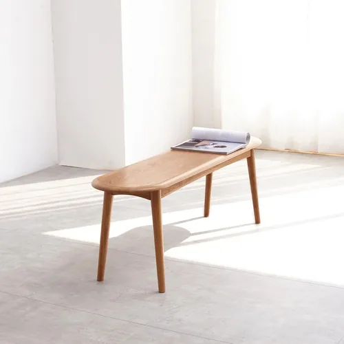 Vista 3 de Banco de comedor de madera de roble macizo, banco de acento con grano de madera para comedor, entrada, dormitorio