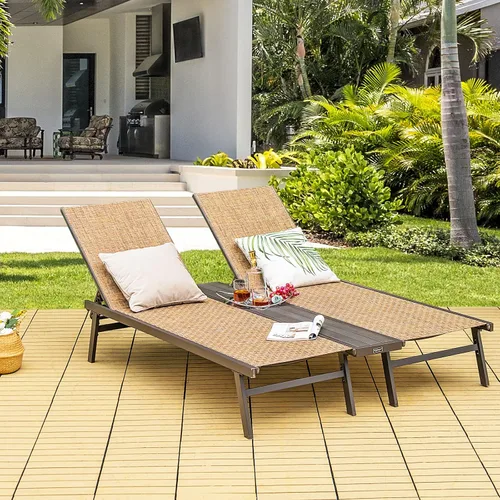Vista 2 de COSTWAY Patio 2-Persona Chaise Lounge Chair 6-Posición Trasera Ajuste Panel Medio