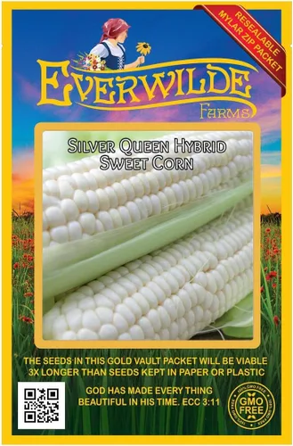 Vista 4 de Everwilde Farms - Semillas de maíz dulces híbridas Silver Queen de 1 onza - Gold Vault