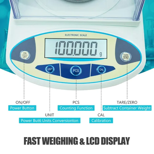 Vista 4 de Báscula de laboratorio de 3.53 oz x 0.00 oz, balanza analítica de alta precisión con parabrisas digital. Báscula electrónica de gramos
