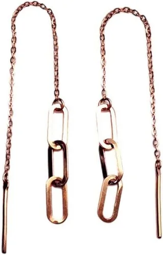 Vista 6 de SAGEKING 2024 New 585 Purple Gold Glossy Chain Ear Line Fashion Punk Style Earrings For Women Exquisite 14K Rose Gold Party Jewelry For Girlfriend