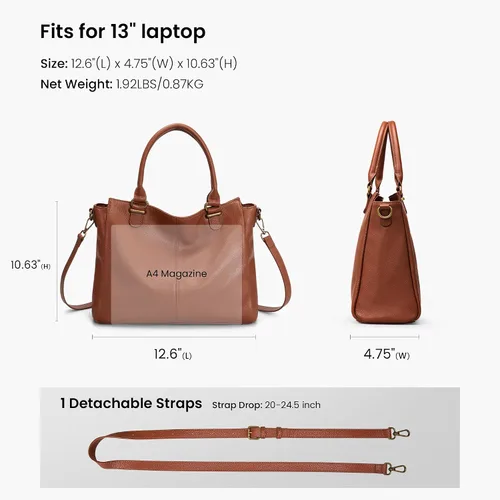 Vista 4 de befen Carteras de cuero genuino suave para mujeres, bolso tote pequeño, carteras, bolsos cruzados con asas superiores, cartera bandolera tipo satchel