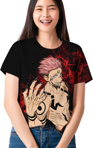 Vista 3 de Anime Mens Tshirt Kaisen Men and Women Japanese Cartoon 3D Printing Black Unisex Gojo Yuji Adult Teenagers Tee