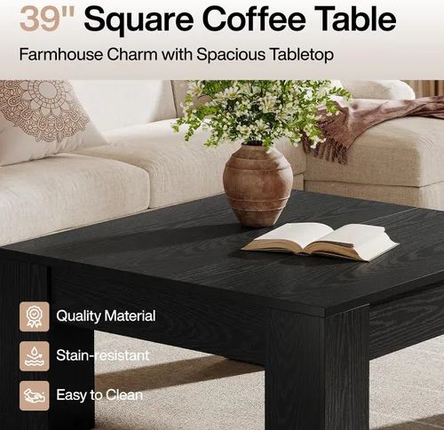 Vista 6 de Tribesigns Mesa de centro cuadrada moderna, mesa auxiliar de madera de 39 pulgadas con patas resistentes, mesa central rústica para sala de estar