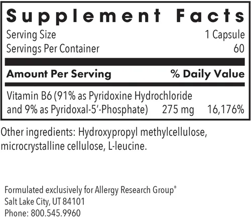 Vista 2 de ARG Pyridoxine P5P Fórmula de vitamina B6 activa, 60 cápsulas