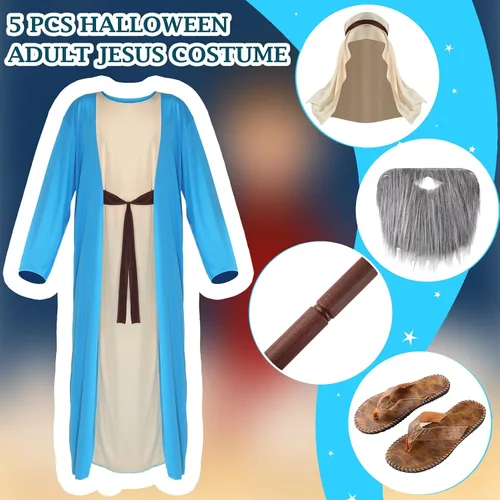 Vista 3 de Liitrsh Disfraz religioso bíblico de Noé de Jesús, 5 piezas, para hombre, accesorios de Halloween