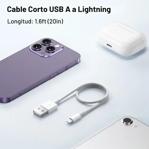 Vista 3 de Abysssea Cable corto CarPlay de 1.5 pies, cable USB A a Lightning de 20 pulgadas para iPhone 14, 14 Plus, 14 Pro Max, 13, SE 2nd/12/11/Xs/XR/8/7