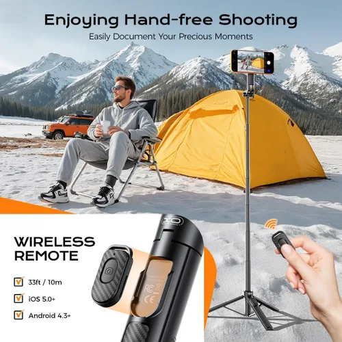 Vista 7 de Trípode magnético para teléfono, trípode ajustable y plegable de 51 pulgadas para iPhone con control remoto, fuerte soporte magnético para selfie