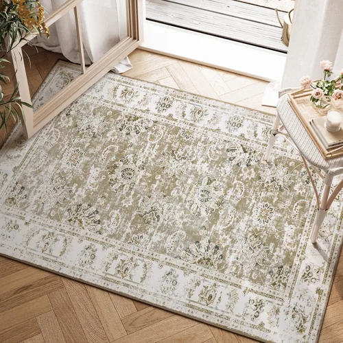 Vista 152 de jinchan Fiora - Alfombra lavable de área pequeña, alfombra de entrada floral de medio círculo de 2 x 3, tapete de media luna de pelo bajo, suave