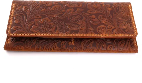 Vista 7 de Toros Craft Cartera larga hecha a mano para mujer, de cuero de gran capacidad, carteras florales occidentales, funda para teléfono celular, funda