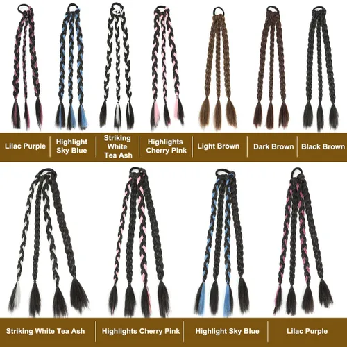 Vista 4 de Extensión de cola de caballo trenzada con banda elástica para el cabello, extensión de cabello lacio envolvente, cola de caballo, trenzas de cola