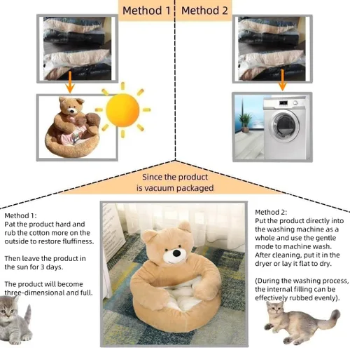 Vista 2 de Linda cama para perros y gatos con diseño de oso abrazo, camas de felpa para mascotas, camas cálidas y suaves para perros con funda extraíble