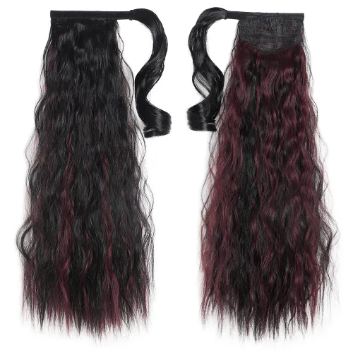 Vista 48 de Extensiones de cabello para cola de caballo, extensión de cola de caballo roja de 16 pulgadas, corta, ondulada, rizada, envolvente, cola de caballo