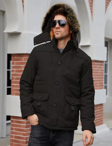 Vista 4 de Tanming - Abrigo de invierno para hombre con forro de piel sintética y capucha desmontable