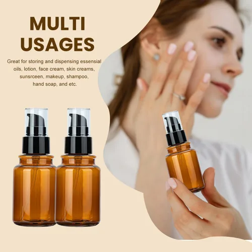 Vista 4 de vipolish 2 botellas de bomba vacías de plástico ámbar de 2.7 fl oz/2.7 onzas, contenedor de aceite, removedor de cosméticos, muestra de maquillaje
