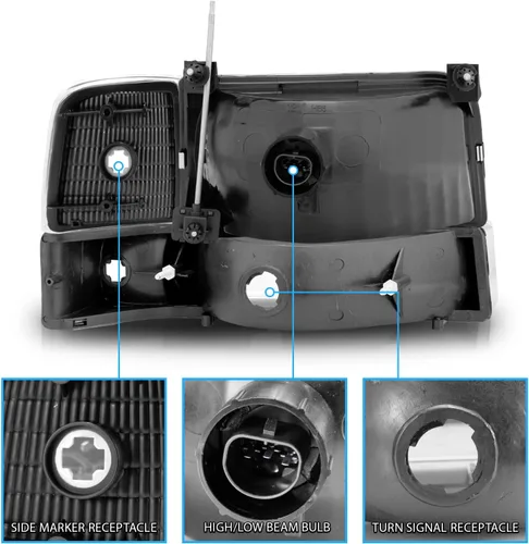 Vista 5 de AmeriLite Para Ford F150 F250 F350 Bronco Truck Chrome 1992-1996 Conjunto de faros delanteros de repuesto con juego de lámparas de esquina