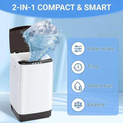 Vista 4 de Juego combinado compacto de lavadora y secadora, lavadora completamente automática de 2.0 pies cúbicos con 10 programas de lavado y secadora