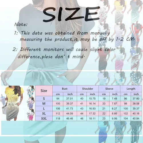 Vista 3 de Ginge Vestidos de verano para mujer, estilo casual, con lazo en la cintura, con bolsillos, manga corta, cuello redondo, moderno vestido floral