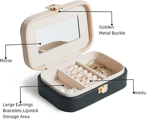Vista 2 de Estuche organizador de joyas para mujer organizador de aretes soporte pequeño para joyero de viaje cajas de almacenamiento de joyas portátiles