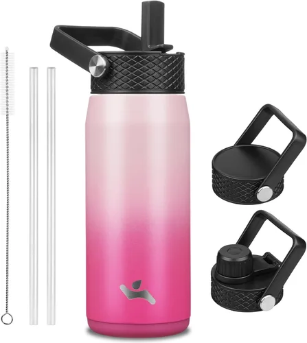 Vista 116 de Konokyo - Botella de agua aislada de 18 onzas, botellas deportivas de acero inoxidable con 3 tapas, verde militar