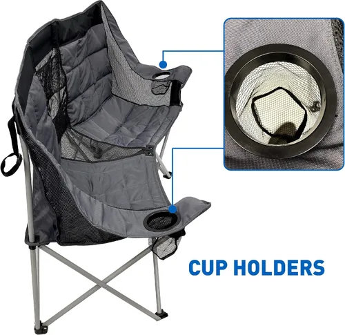 Vista 6 de EasyGo Product Silla de camping – Asiento doble resistente de gran tamaño – Se pliega fácilmente y está acolchado, negro y gris