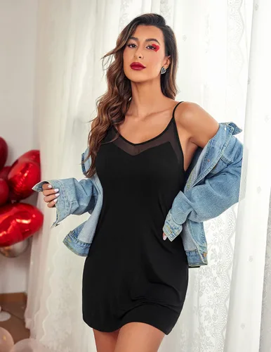 Vista 4 de Camisones Ekouaer, sexy, encaje, ropa de dormir sin mangas, suave, lencería cómoda para noche, vestidos de dormir, para mujer