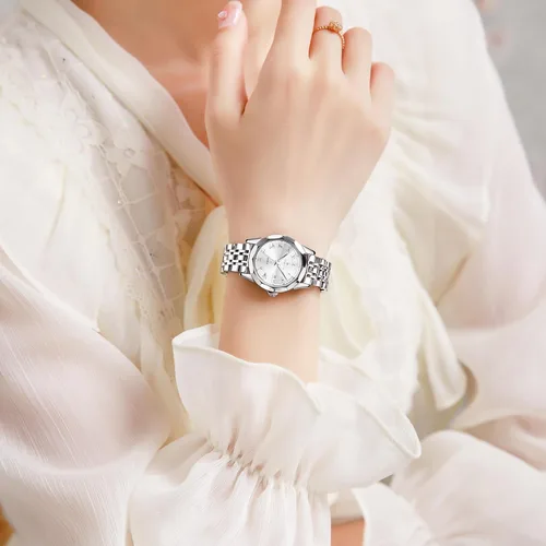 Vista 6 de OLEVS Reloj de pulsera para mujer, pequeño reloj de pulsera de acero inoxidable para mujer, reloj analógico de cuarzo para mujer