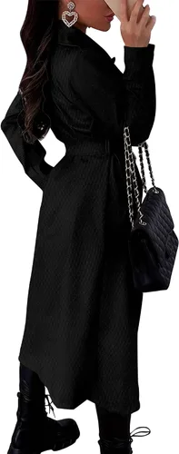 Vista 2 de KIRUNDO Gabardina larga con doble botonadura para mujer, moda de otoño 2023, solapa clásica, abrigo delgado con cinturón