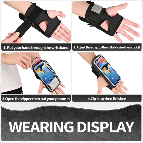 Vista 5 de Soporte de teléfono de muñeca para correr, brazaletes de antebrazo, brazalete para correr con ranura para tarjeta para iPhone Pro Max Plus