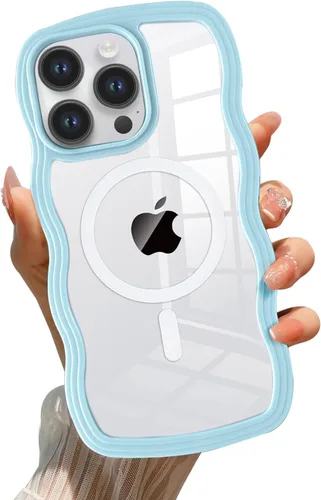 Vista 31 de QLTYPRI Funda magnética para iPhone 11 compatible con Magsafe, bonita funda transparente con marco de onda rizada para niñas y mujeres, parachoques