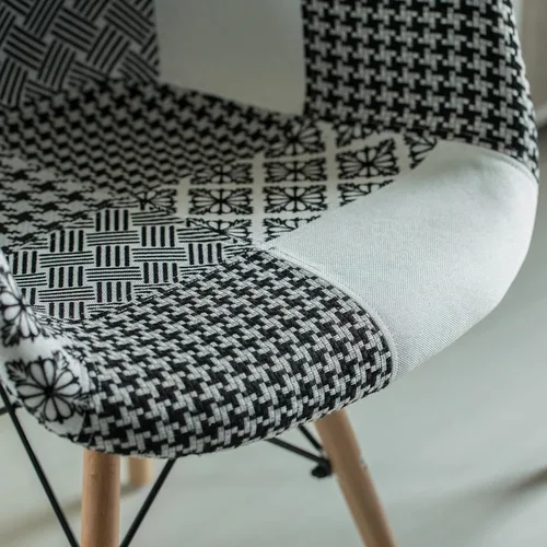 Vista 7 de Mid-Century - Juego de 2 sillas de tela moderna con brazos para sala de estar, patas de madera de haya, color blanco y negro