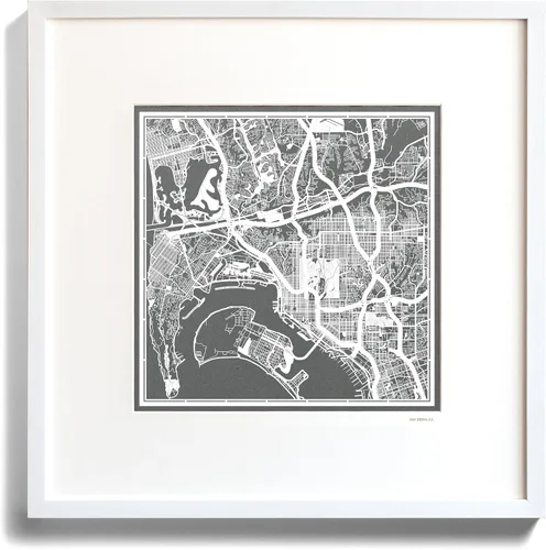 Vista 3 de O3 Design Studio San Diego, CA Paper Cut Map Matted Grey 20x20 in Paper Art