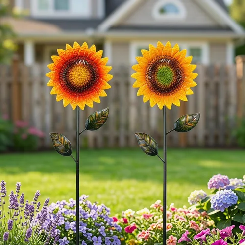 Vista 9 de Topadorn Juego de 3 estacas de jardín florales para exteriores, impermeables, de metal, para césped, patio, camino y maceta, juego de 3, abeja