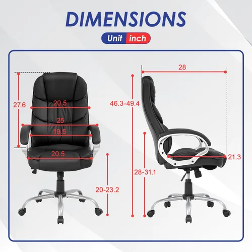 Vista 3 de Furniture of America Darcy - Silla de oficina ergonómica de respaldo alto, soporte lumbar, silla de escritorio ejecutiva de piel sintética, sillas