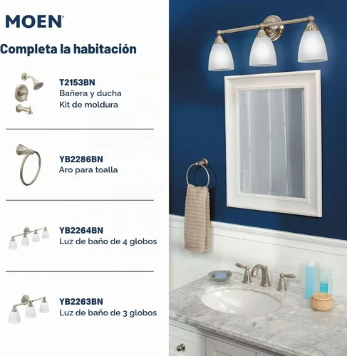 Vista 7 de Moen Brantford de níquel cepillado - Grifo de baño de arco bajo con dos manijas, montaje tradicional de centro con desagüe, 6610BN