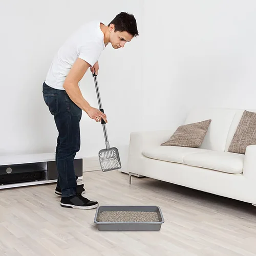 Vista 7 de Cuchara de arena para gatos, pala de metal de mango largo para gatitos, resistente para caja de arena, pala para excrementos de mascotas, pala