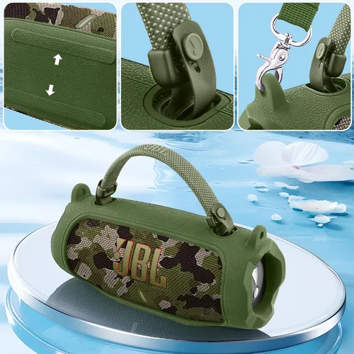 Vista 86 de Funda de silicona compatible con JBL Charge 5 Altavoz Bluetooth portátil impermeable (Cubierta de silicona negra)