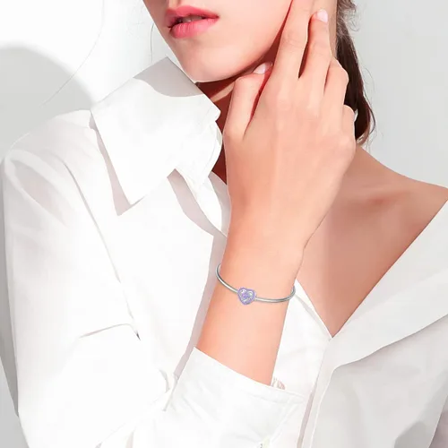 Vista 7 de Abalorios personalizados con diseño de flor de nacimiento, pulsera de serpiente, collar de plata de ley 925, con forma de corazón, imagen floral