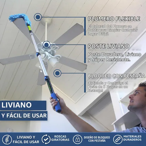Vista 4 de EVERSPROUT Plumero de microfibra flexible de 3 pies para techo y ventilador, flexible para limpiar cualquier aspa, cabezal de cepillo extraíble