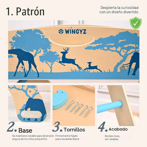 Vista 3 de WINGYZ Pikler Triangle Set, Montessori 8 en 1 Juego de escalada con cojín Azul