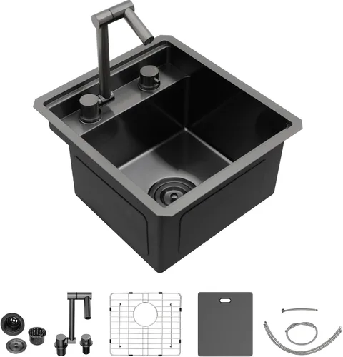 Vista 11 de Fregadero de cocina de 13 x 15 pulgadas de montaje bajo encimera - Fregadero de cocina de acero inoxidable 304 calibre 16 bajo mostrador con grifo