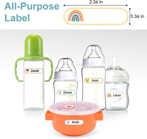 Vista 2 de Etiquetas adhesivas para biberones para guardería, etiquetas de nombre impermeables, autolaminadas, etiquetas personalizadas para niños, etiquetas