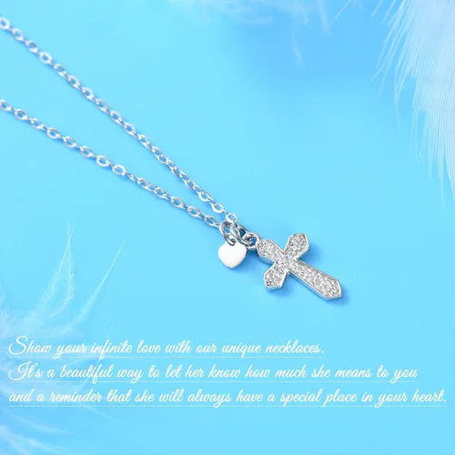 Vista 3 de First Baptism Gift Girl, Sterling Silver Cross Heart Necklace for Women, First Communion Gifts, Christian Baptism, LDS Gift, Confirmation Gifts for