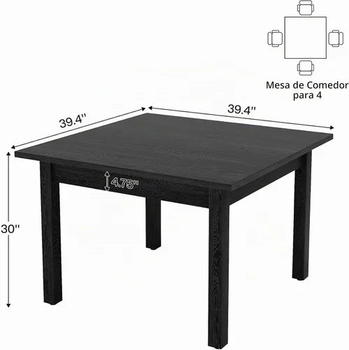 Vista 7 de Tribesigns Mesa de comedor de madera, mesa de cocina moderna para comedor, sala de estar, 2-4 personas, mesa de comedor cuadrada con patas