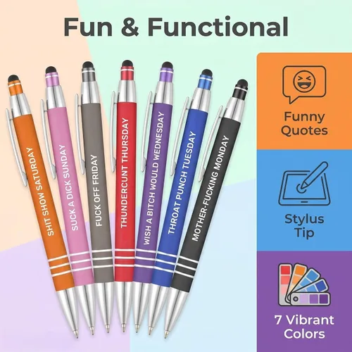 Vista 3 de Divertidos bolígrafos con citas ofensivas de los días de la semana, juego de 7 bolígrafos de humor para adultos, juego de bolígrafos sarcásticos