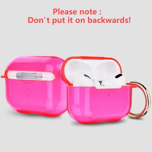 Vista 6 de AIRSPO Funda transparente para AirPods Pro, TPU suave, transparente, compatible con carga inalámbrica, rosa neón