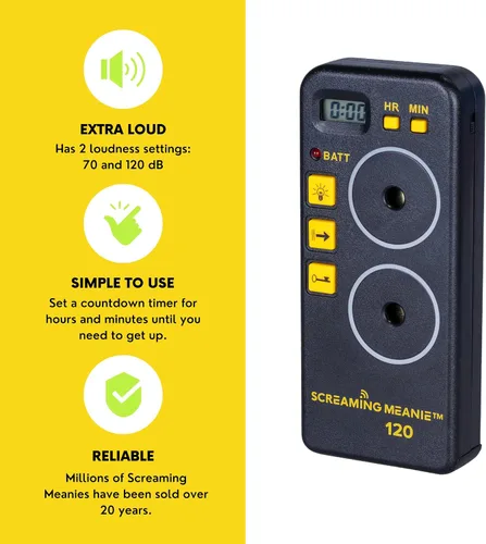 Vista 3 de Screaming Meanie TZ-120 - Temporizador de alarma para durmientes pesados, color negro Extremely Loud Multi-Purpose Timer with adjustable alarm